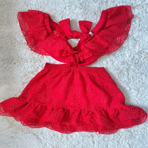 Chicways Red Ruffled Cut Out Mini Dress - Picture 6 of 14